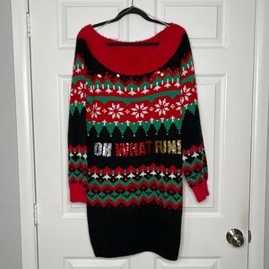 Ugly Christmas Sweater Dress Oh What Fun! Size XL